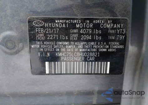 2017 Hyundai Ioniq Hybrid Sel z USA, uszkodzony, nr VIN KMHC75LC8HU028821